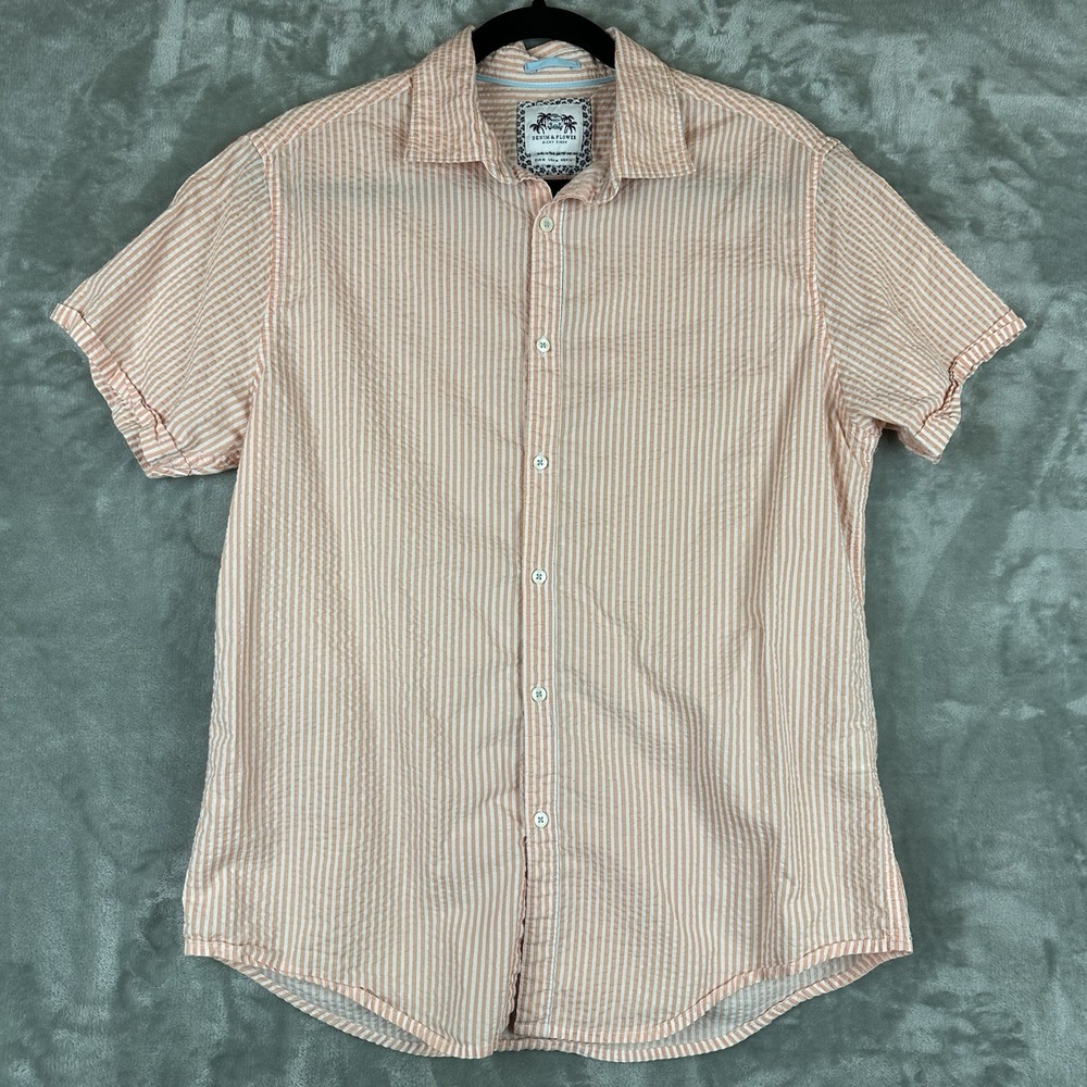 Denim & Flower Ricky Singh Button Up Shirt Men's M Salmon Striped Seersucker